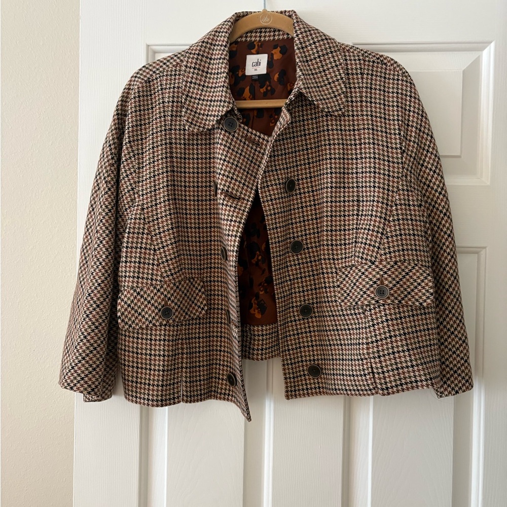 CAbi Cropped Brown Houndstooth Jacket